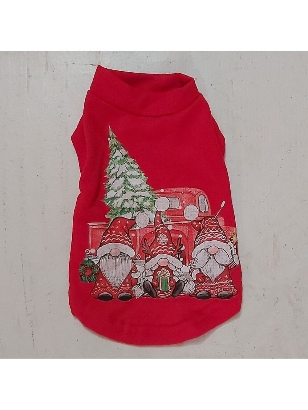 Red Christmas Dog Sweater with Gnome Print